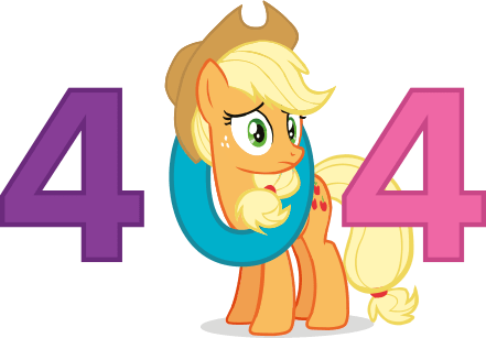 Image of the numerals 404 with Applejack looking disheartened